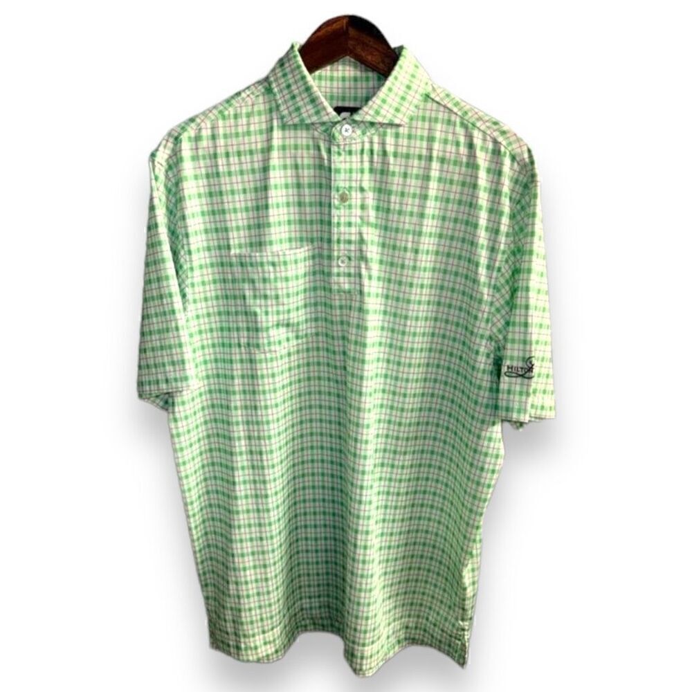 Footjoy Green & White Check Performance Golf Polo Shirt Size M